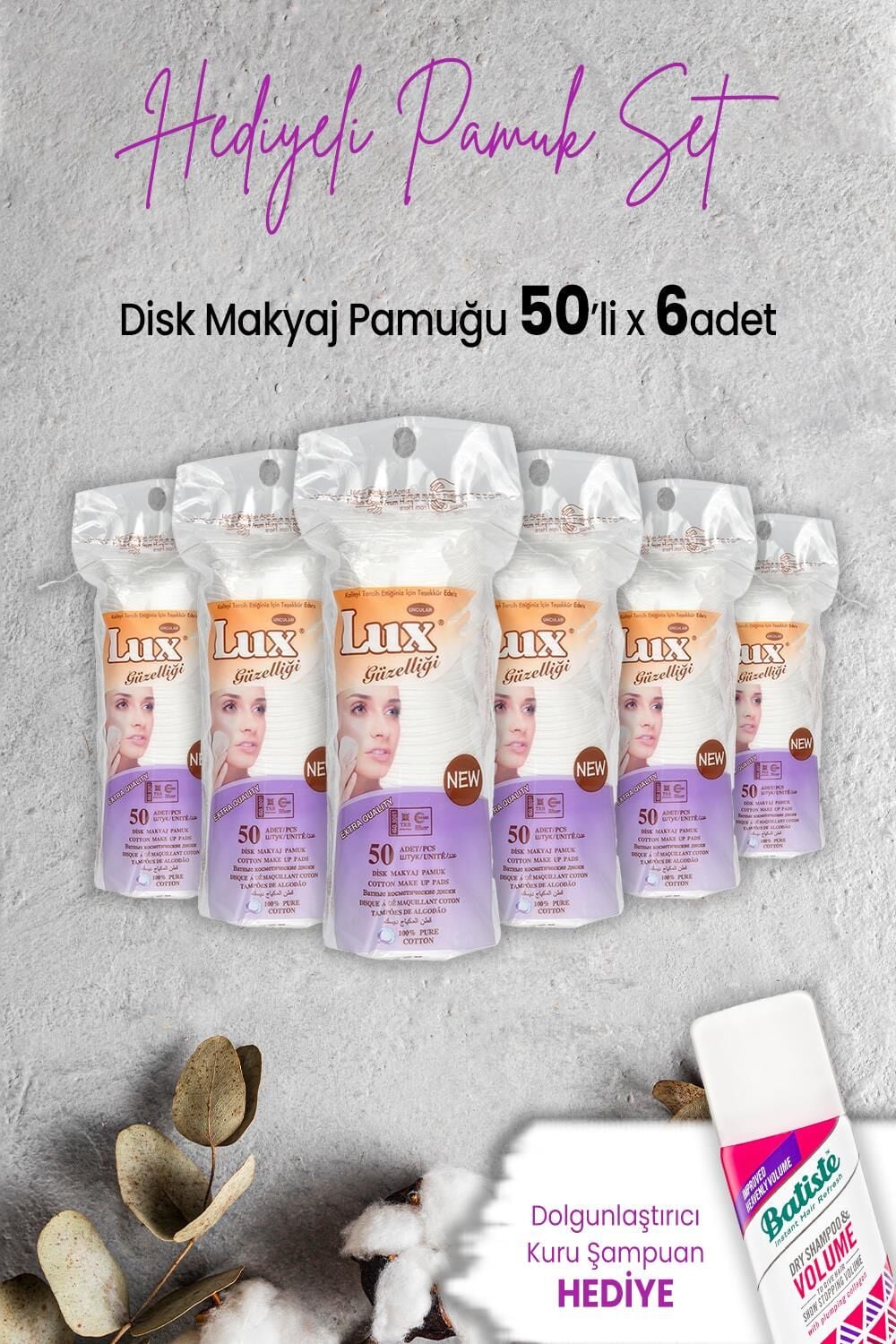 Lux Disk Makyaj Pamuğu 50'li x 6 Adet ve Hediyeli