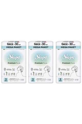 Sleepy Bio Natural Premium Plus Hijyenik Ped Mega Paket Gece 30X3 Adet