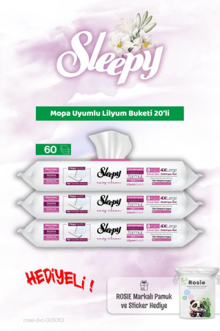 Sleepy 3 adet Mopa Uyumlu Lilyum Buketi 20'li ve Rosie Bebek pamuğu