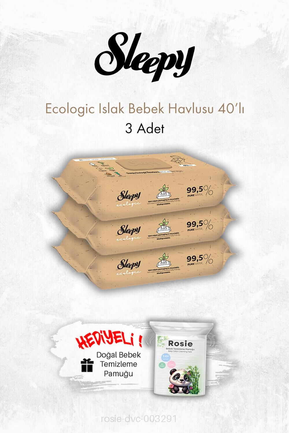 Sleepy Ecologic Yenidoğan Islak Bebek Havlusu 40'lı X 3 ve ROSIE