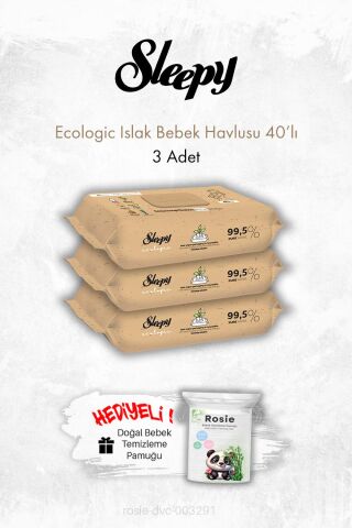 Sleepy Ecologic Yenidoğan Islak Bebek Havlusu 40'lı X 3 ve ROSIE