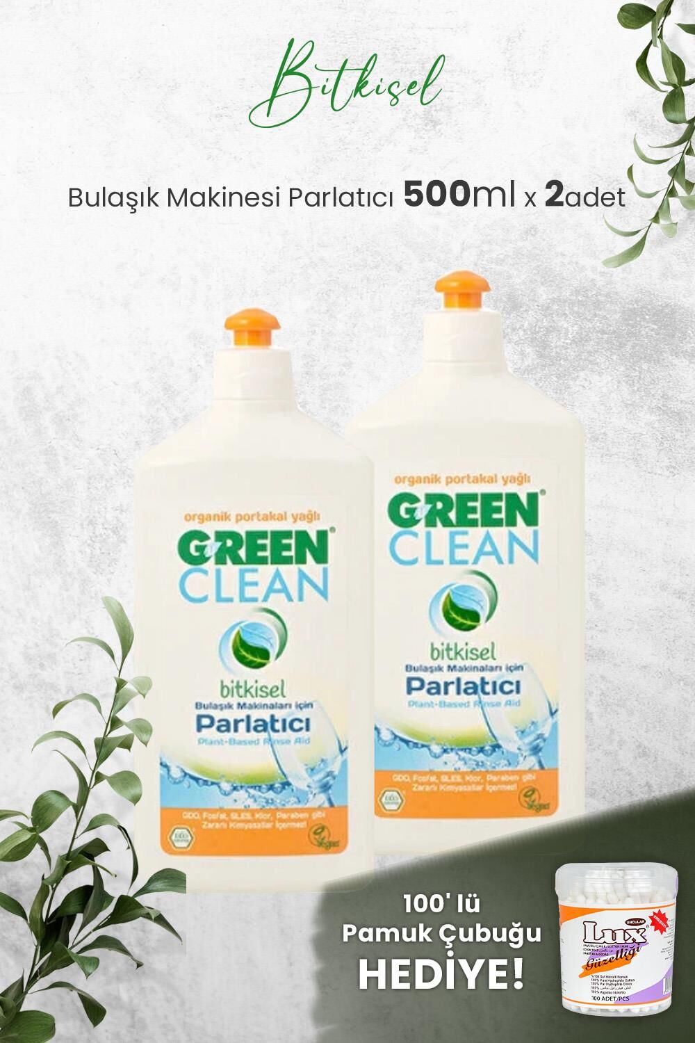U Green Clean Bulaşık Makinesi Parlatıcı 500 ml x 2 Adet ve Hediyeli