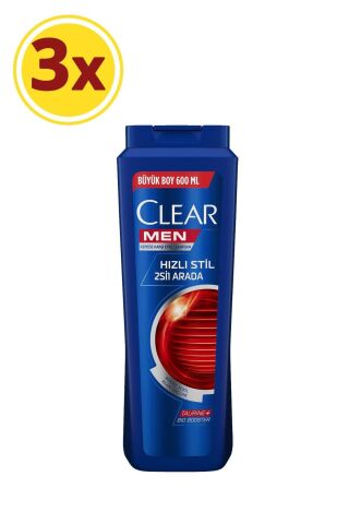 Clear Kepeğe Karşı Etkili Hızlı Stil 2'si 1 Arada Şampuan 600 ML x 3