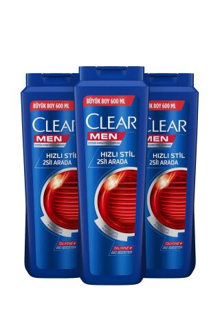 Clear Kepeğe Karşı Etkili Hızlı Stil 2'si 1 Arada Şampuan 600 ML x 3