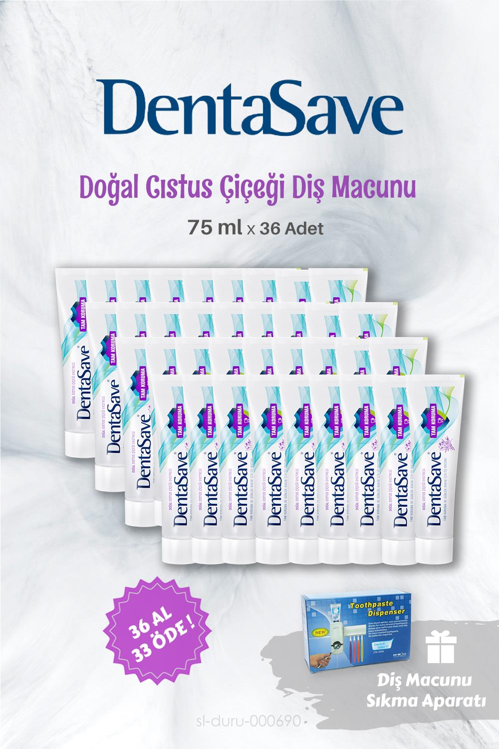 DentaSave 36 AL 33 ÖDE Diş Macunu Cıstus Çiçeği 75 ml ve Diş Macunu Sıkma Aparatı