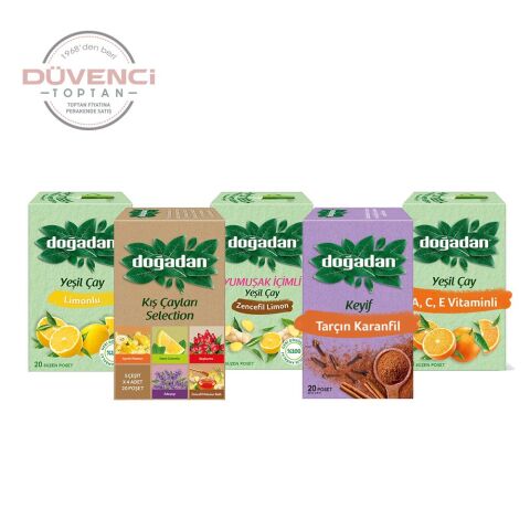 Doğadan Düvenci Toptan Bitki Çayları Paketi 5' li Model 11 (Tarçın, Zencefil Limon, Kış Çayı, Yeşil Çay Limonlu, A C E Vitaminli)