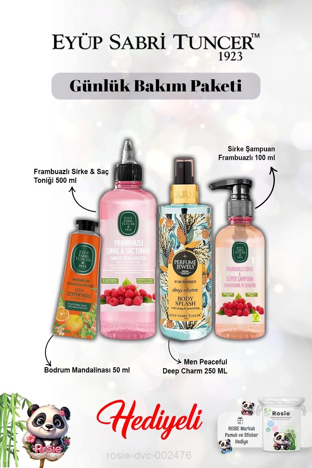 Vücut Spreyi Deep Charm, Frambuaz Tonik ve Şampuan, Krem Bodrum Mandalinası ve Rosie