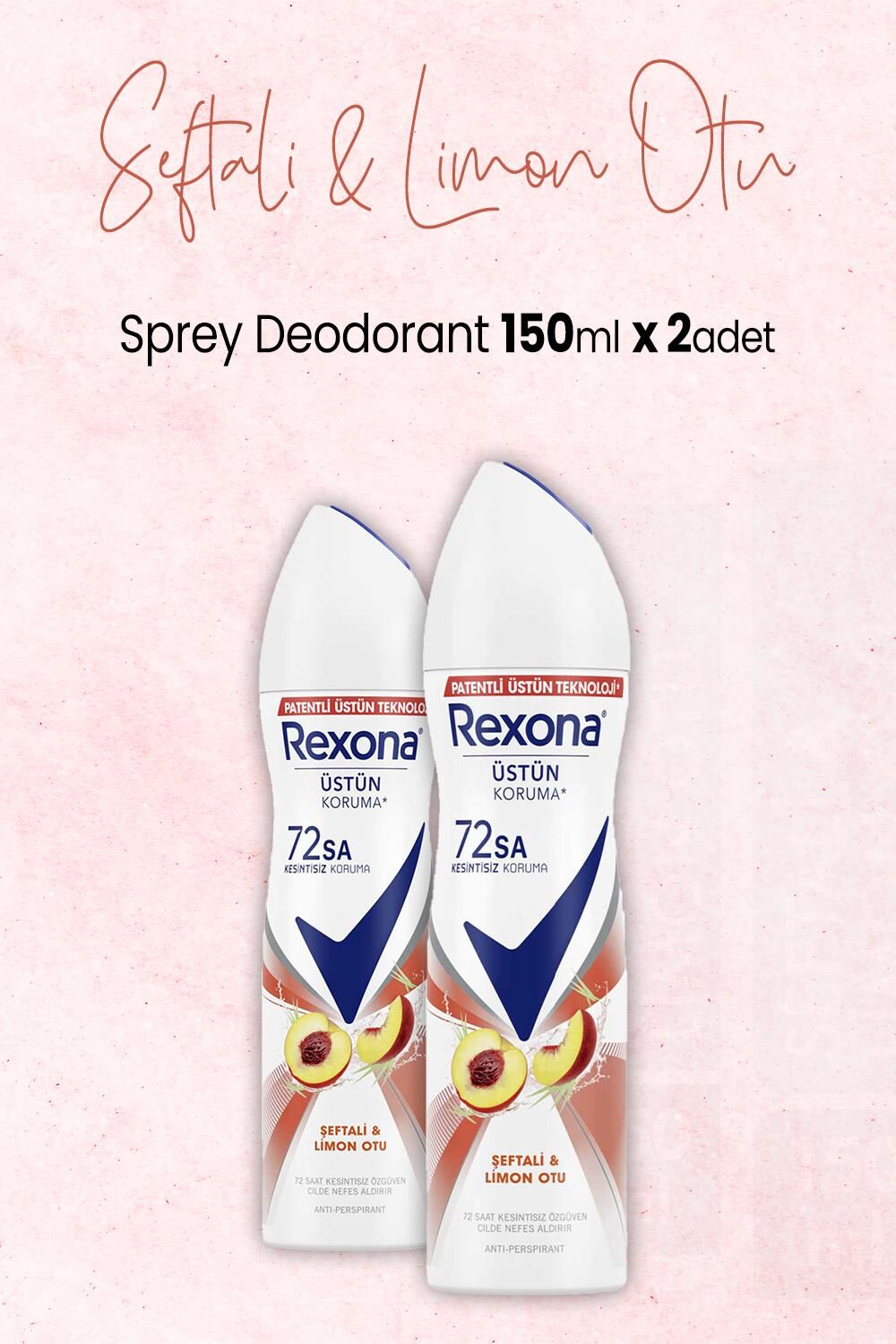 Rexona Kadın Sprey Deodorant Şeftali ve Limon Otu 150 ml x 2 Adet