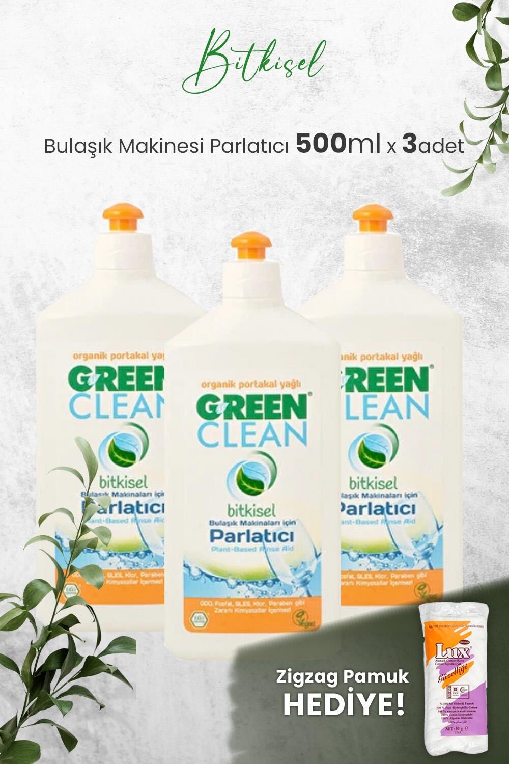 U Green Clean Bulaşık Makinesi Parlatıcı 500 ml x 3 Adet ve Hediyeli