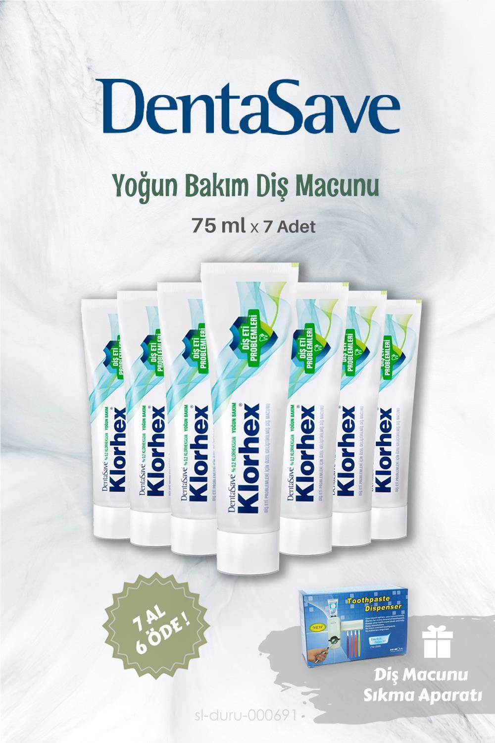 7 AL 6 ÖDE Dentasave Klorhex Diş Macunu Yoğun Bakım 75 ml ve Diş Macunu Sıkma Aparatı