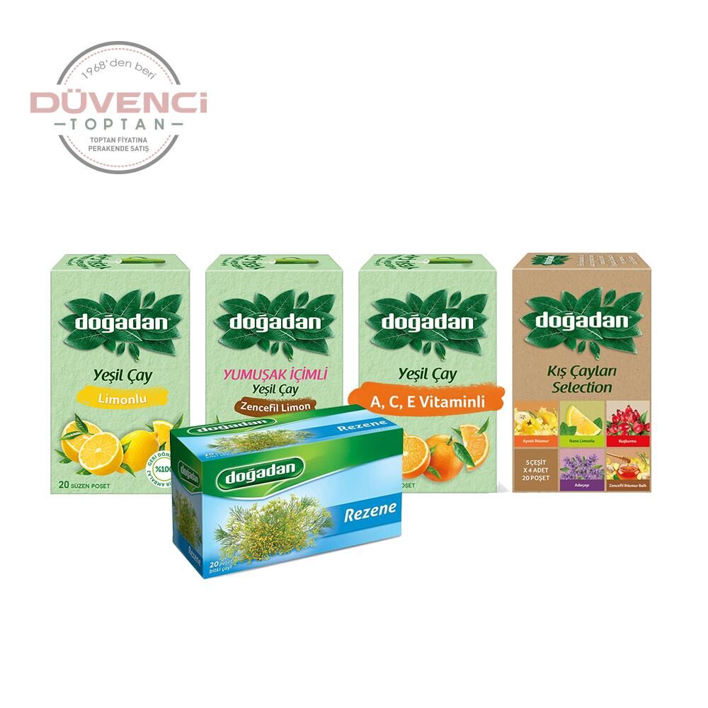 Doğadan Düvenci Toptan Bitki Çayları Paketi 5' li Model 12 ( Kış Çayı, Yeşil Çay Limonlu, Rezene, Zencefil Limonlu, A C E Vitaminli)