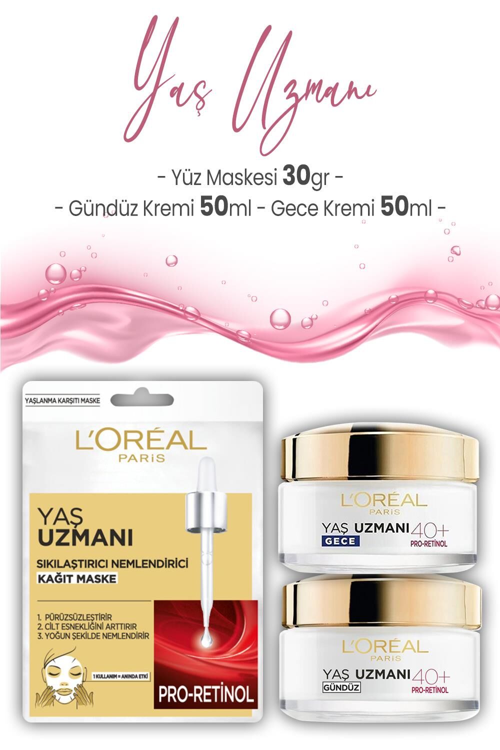 Loreal Paris Yaş Uzmanı Kırışıklık Karşıtı 40+ Pro-Retinol Bakım Seti 3