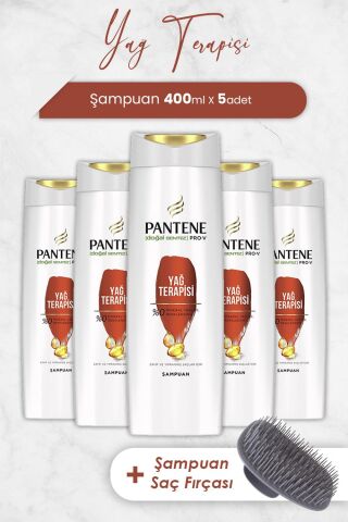 Pantene Pro-V Yağ Terapisi Şampuanı Zayıf Ve Yıpranmış Saçlar 400 ML x 5 Adet ve Şampuan Fırçası