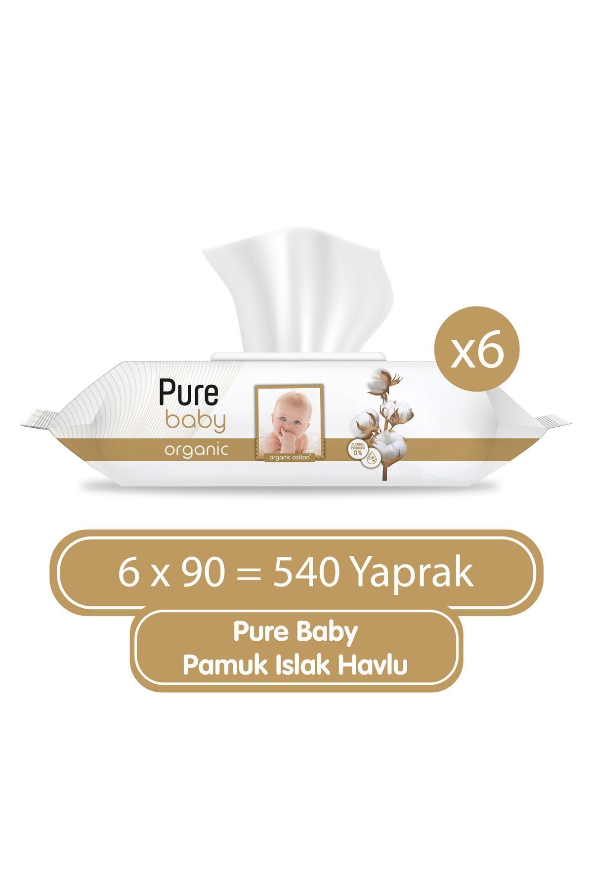 Pure Baby Organik Pamuklu Islak Havlu 6×90 (540 Yaprak)