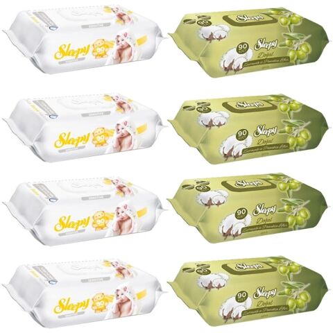 Sleepy Sensitive Islak Havlu 90'lı 4 Adet + Zeytinyağlı 90'lı 4 Adet