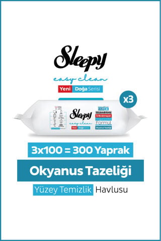 Sleepy Ocean Yüzey Temizlik Havlusu Mendili Okyanus Tazeliği 3x100 (300 Yaprak)