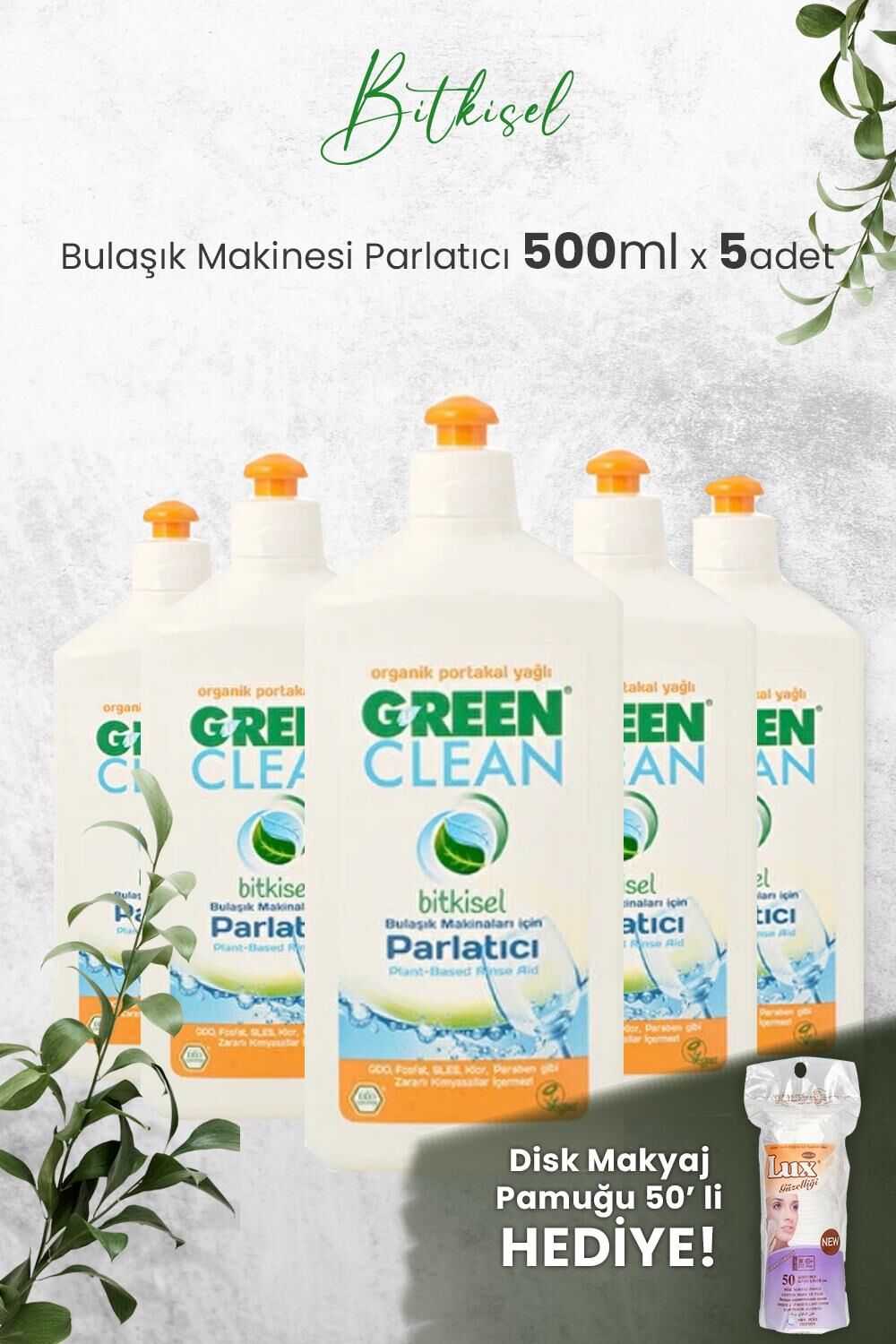 U Green Clean Bulaşık Makinesi Parlatıcı 500 ml x 5 Adet ve Hediyeli