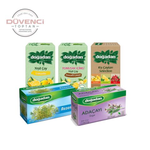 Doğadan Düvenci Toptan Bitki Çayları Paketi 5' li Model 13 ( Yeşil Çay Limonlu, Zencefil Limon, Rezene, Adaçayı, Kış Çayı)