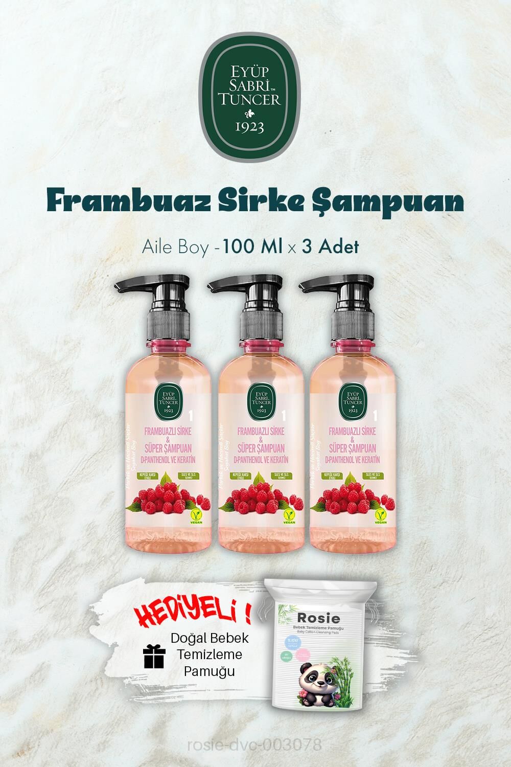 100 ML Frambuaz Sirke Şampuan X 3 ve ROSIE Hediyeli
