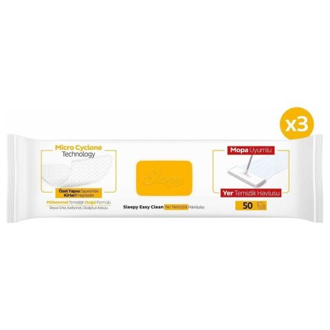 Sleepy Easy Clean Arap Sabunu Katkılı Mopa Uyumlu Yer Temizlik Havlusu 3X50 (150 Yaprak)
