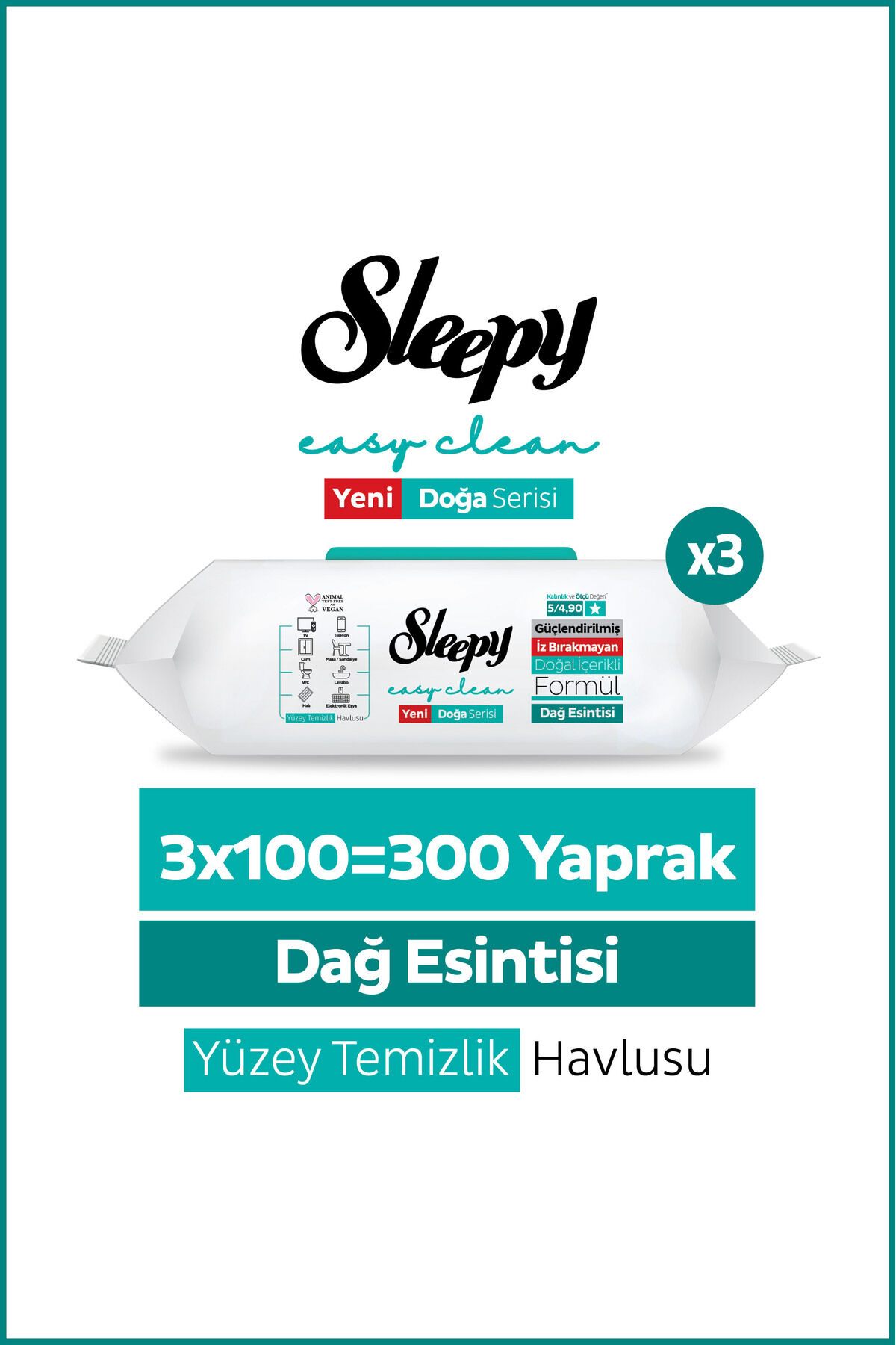 Sleepy Mountain Yüzey Temizlik Havlusu Mendili Dağ Esintisi 3x100 (300 Yaprak)