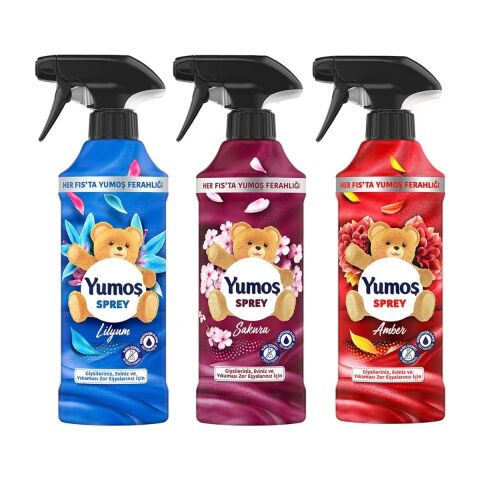 Yumoş Sprey Sakura 450 ml x1 + Yumoş Sprey Amber 450 ml x1 + Yumoş Sprey Lilyum 450 ml x1