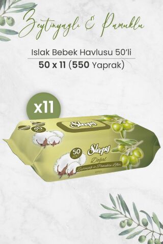 Sleepy Doğal Zeytinyağlı Ve Pamuklu Islak Bebek Havlusu 50 x 11 Adet (550 Yaprak)