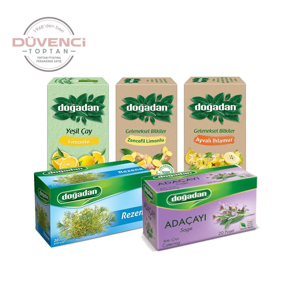 Doğadan Düvenci Toptan Bitki Çayları Paketi 5' li Model 15 (Yeşil Çay, Rezene, Adaçayı, Zencefil, Ayvalı Ihlamur)
