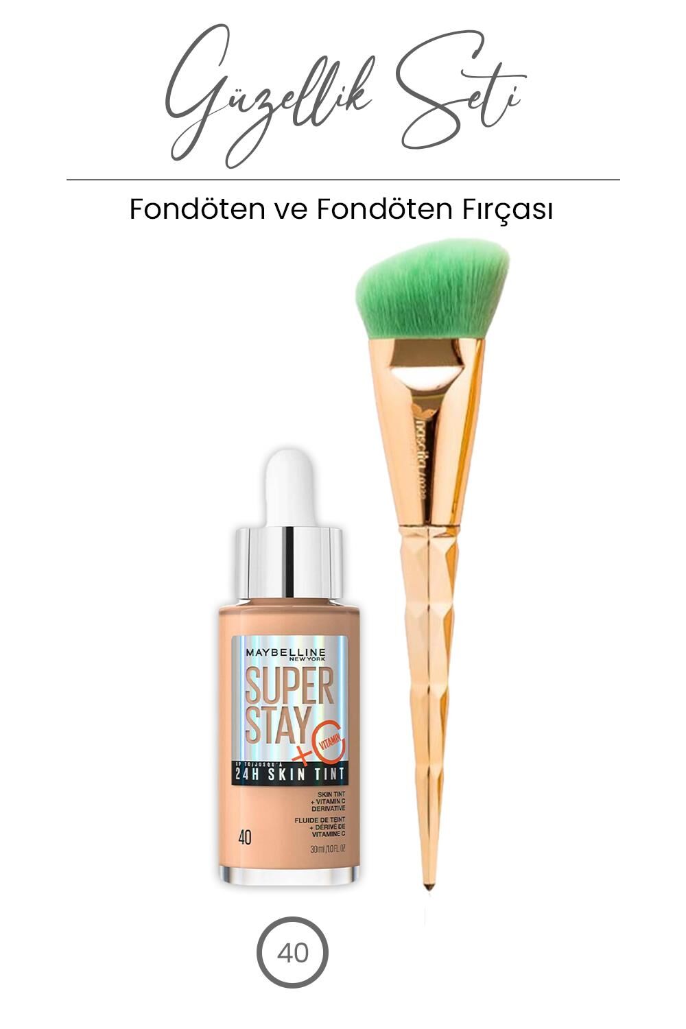Maybelline Super Stay 24H Skin Tint Fondöten 30 ml - 40 ve Açılı Fondöten Fırçası