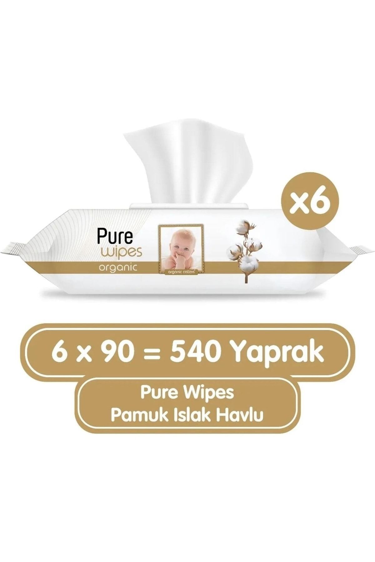 Pure Baby Organik Pamuklu 90 Yaprak 6 Lı Paket Islak Havlu