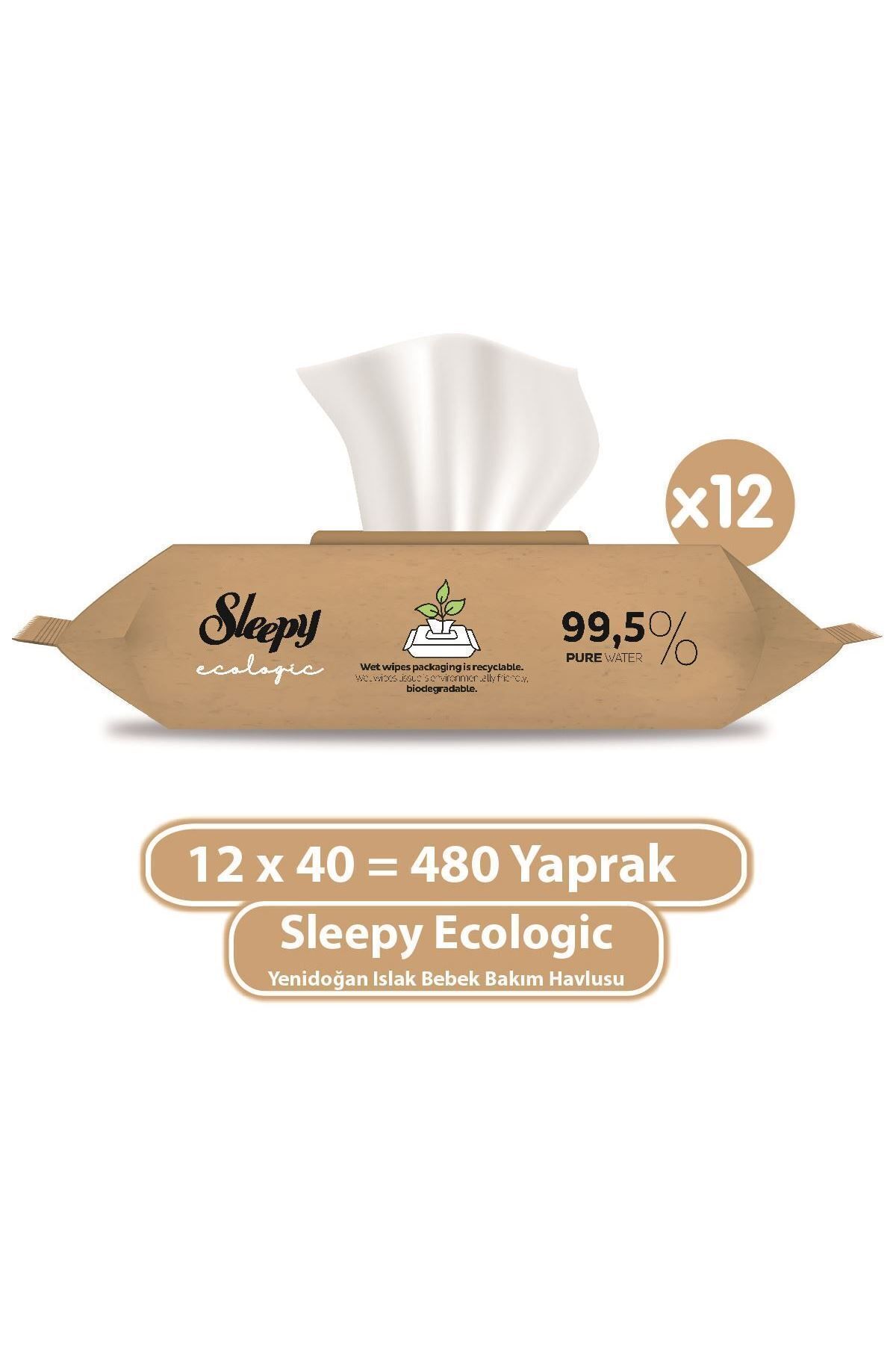 Sleepy Ecologic Yenidoğan Islak Bebek Bakım Havlusu 12x40 (480 Yaprak)