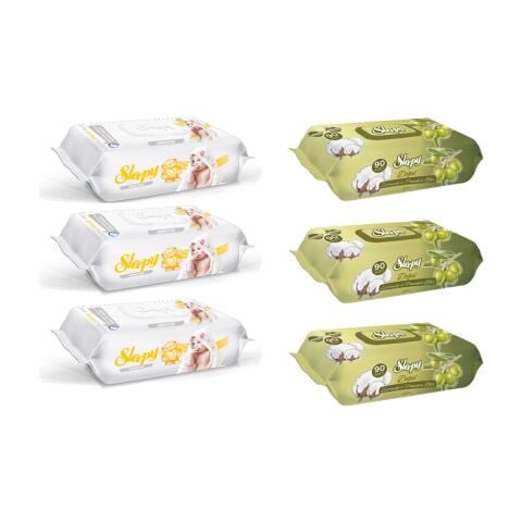 Sleepy Sensitive Islak Havlu 90'lı x 3 Adet + Zeytinyağlı 90'lı x 3 Adet