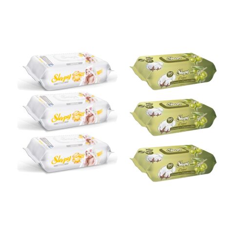 Sleepy Sensitive Islak Havlu 90'lı x 3 Adet + Zeytinyağlı 90'lı x 3 Adet