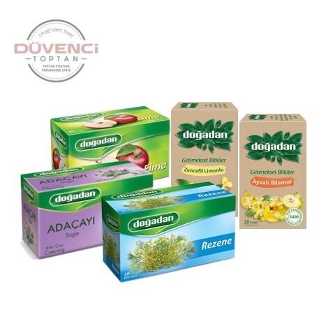Doğadan Düvenci Toptan Bitki Çayları Paketi 5' li Model 16 (Rezene, Adaçayı, Zencefil Limonlu, Ayvalı Ihlamur, Elma)