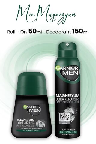 Garnier Men Magnezyum Ultra Kuru Roll On 50 ml ve Deodorant 150 ml