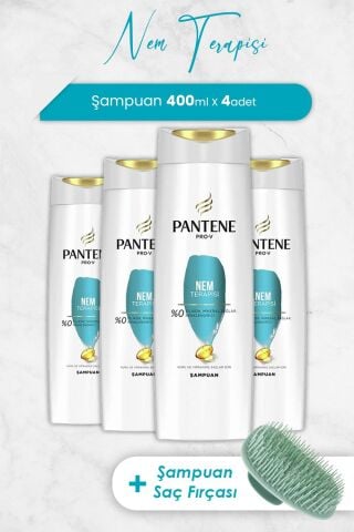 Pantene Pro-V Nem Terapisi 400 ml Şampuan x 4 Adet ve Şampuan Fırçası