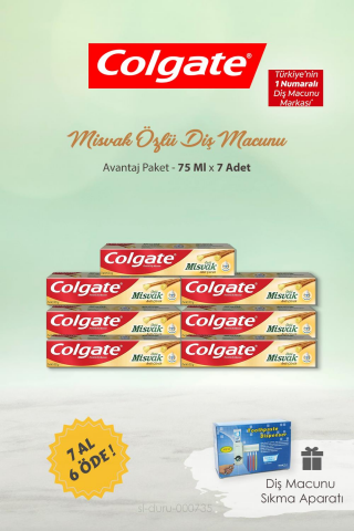 Colgate Misvak Özlü Diş Macunu 75 ml 7 AL 6 ÖDE ve Diş Macunu Sıkma Aparatı 5'li Bölme