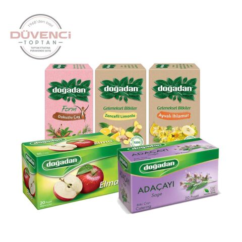 Doğadan Düvenci Toptan Bitki Çayları Paketi 5' li Model 17 (Adaçayı, Zencefil Limonlu, Ayvalı Ihlamur, Elma, Dokuzlu Form)