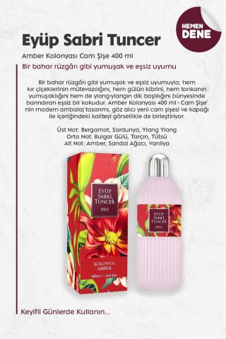 Eyüp Sabri Tuncer Amber Kolonyası Cam Şişe 400 ml