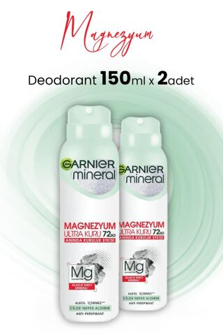Garnier Magnezyum Ultra Kuru 72H Deodorant Sprey 150 ml x 2 Adet