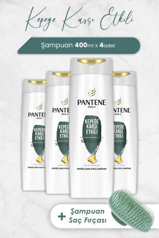 Pantene Kepeğe Karşı Etkili 400 ml Şampuan x 4 Adet ve Şampuan Fırçası