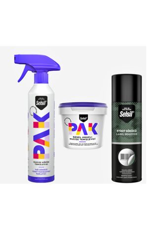 Selsil Üçlü Temizlik Seti, Pak Krem 500 gr ve Köpük Temizleyici 500 ml, Etiket Sökücü 200 ml