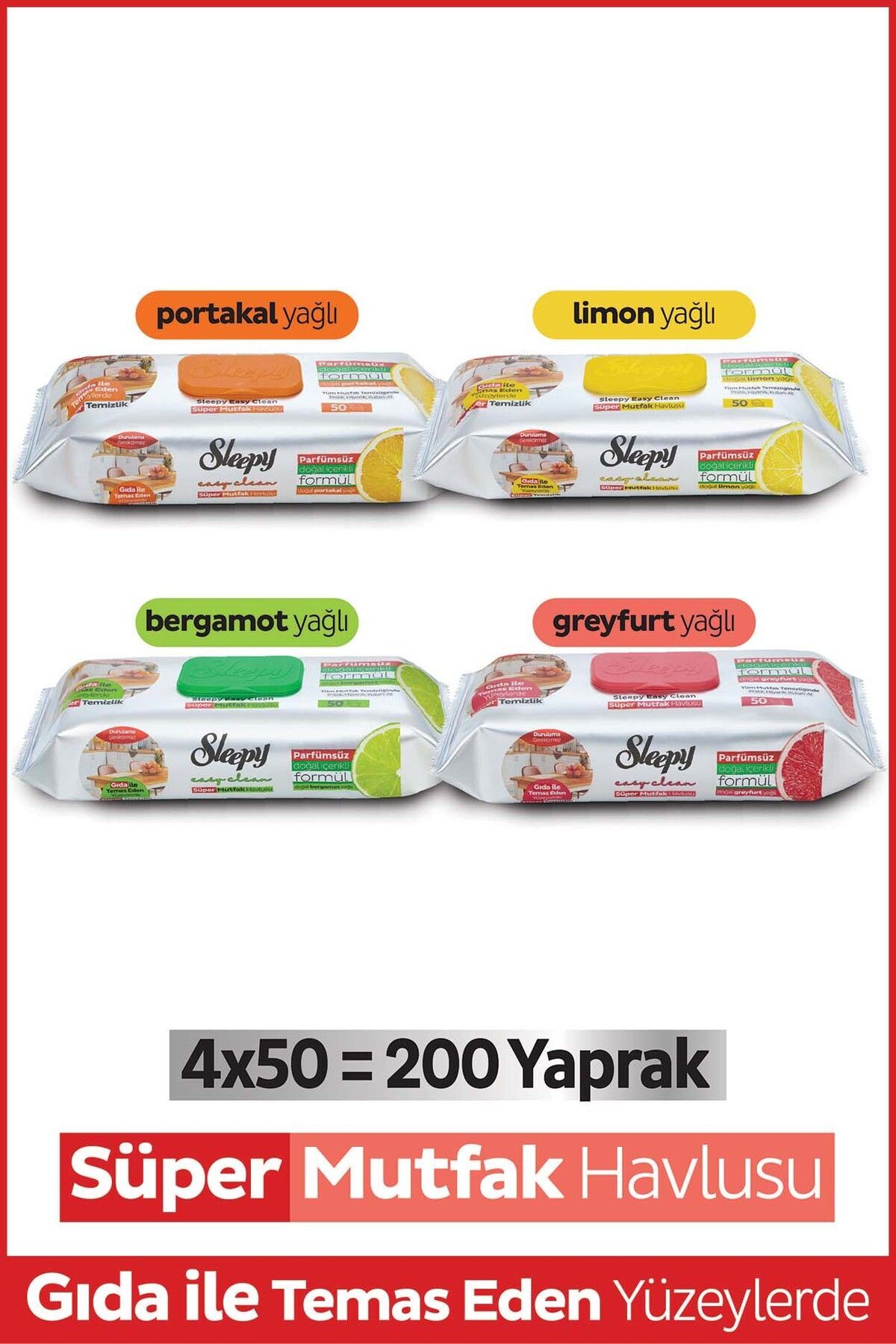 Sleepy Easy Clean Süper Yüzey Temizlik Mutfak Havlusu&mendili Karma Paket 4x50 (200 YAPRAK)