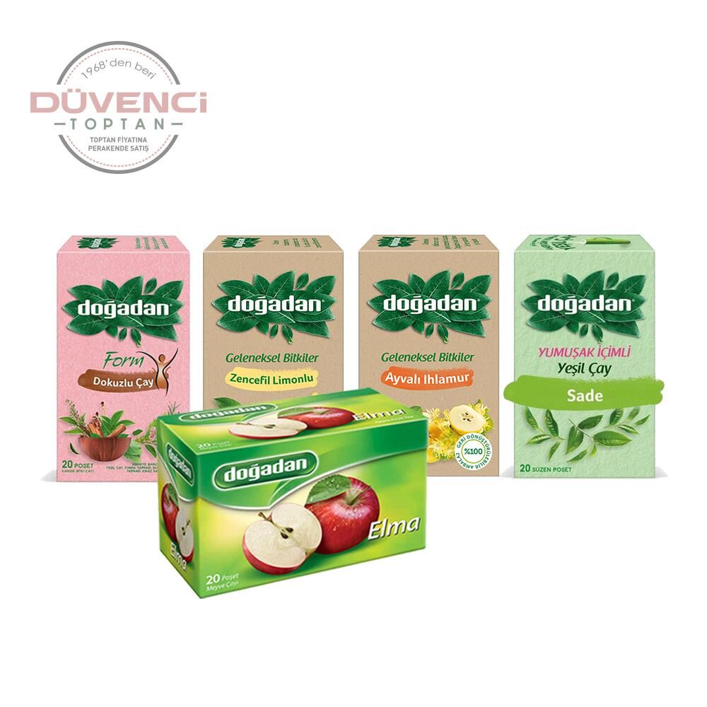 Doğadan Düvenci Toptan Bitki Çayları Paketi 5' li Model 18 (Zencefil Limon, Ayvalı Ihlamur, Elma, Dokuzlu Form, Yumuşak Yeşil Çay)