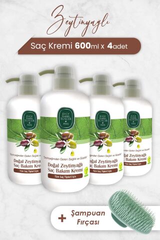 Eyüp Sabri Tuncer Zeytinyağlı Saç Kremi 600 ml x 4 Adet ve Şampuan Fırçası