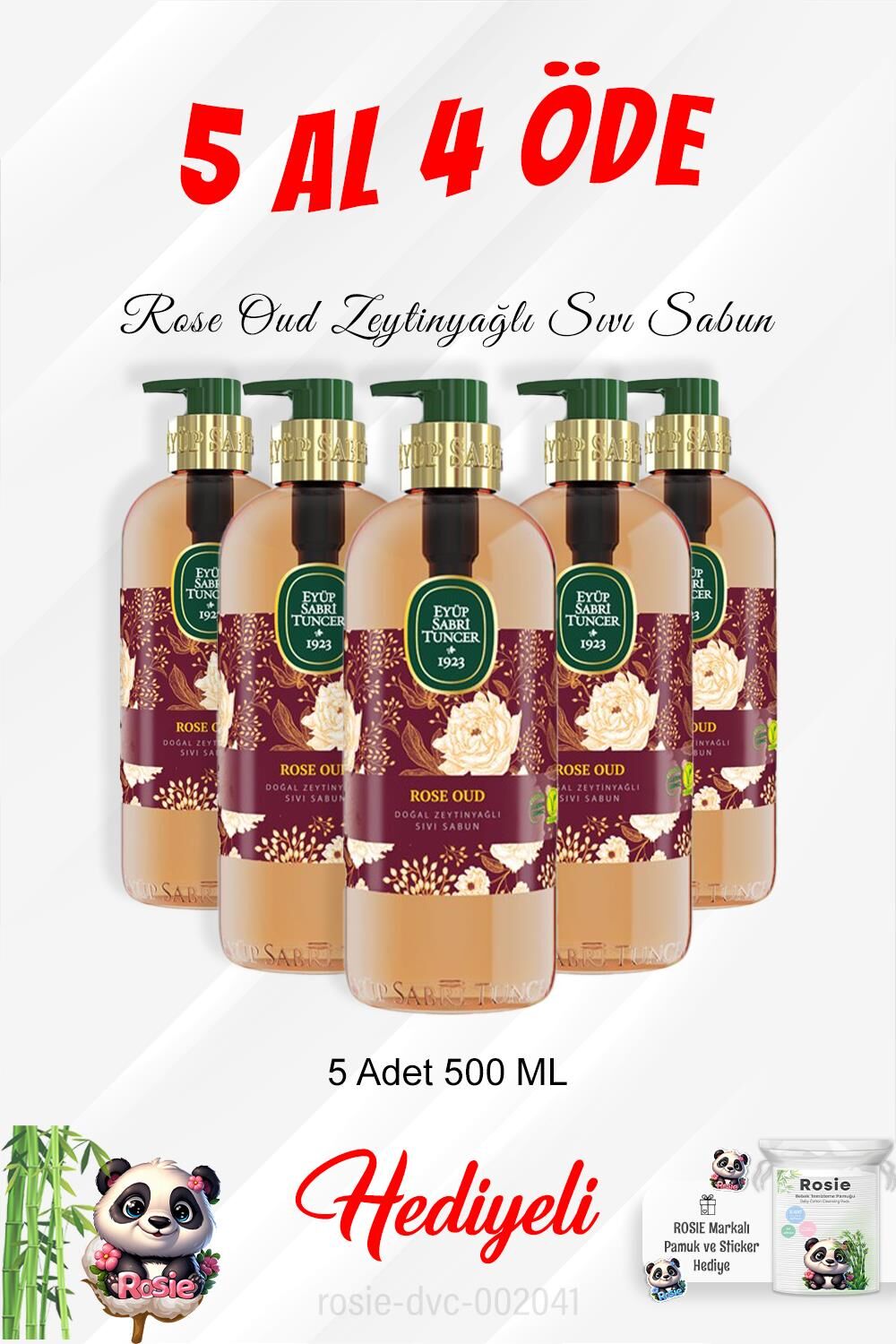 500 ML Rose Oud Sıvı Sabun 5 Al 4 Öde ve Rosie Pamuk,