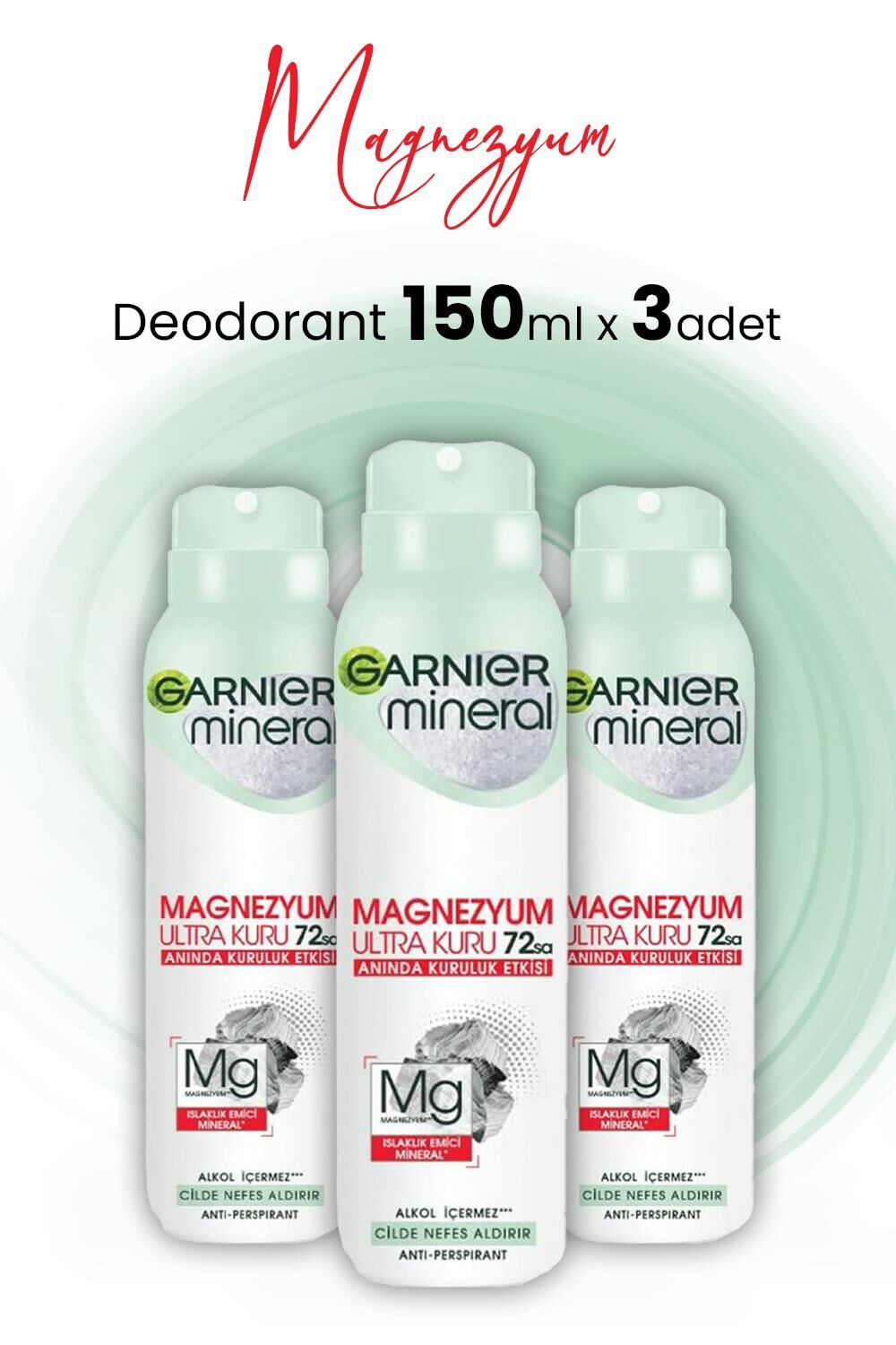 Garnier Magnezyum Ultra Kuru 72H Deodorant Sprey 150 ml x 3 Adet