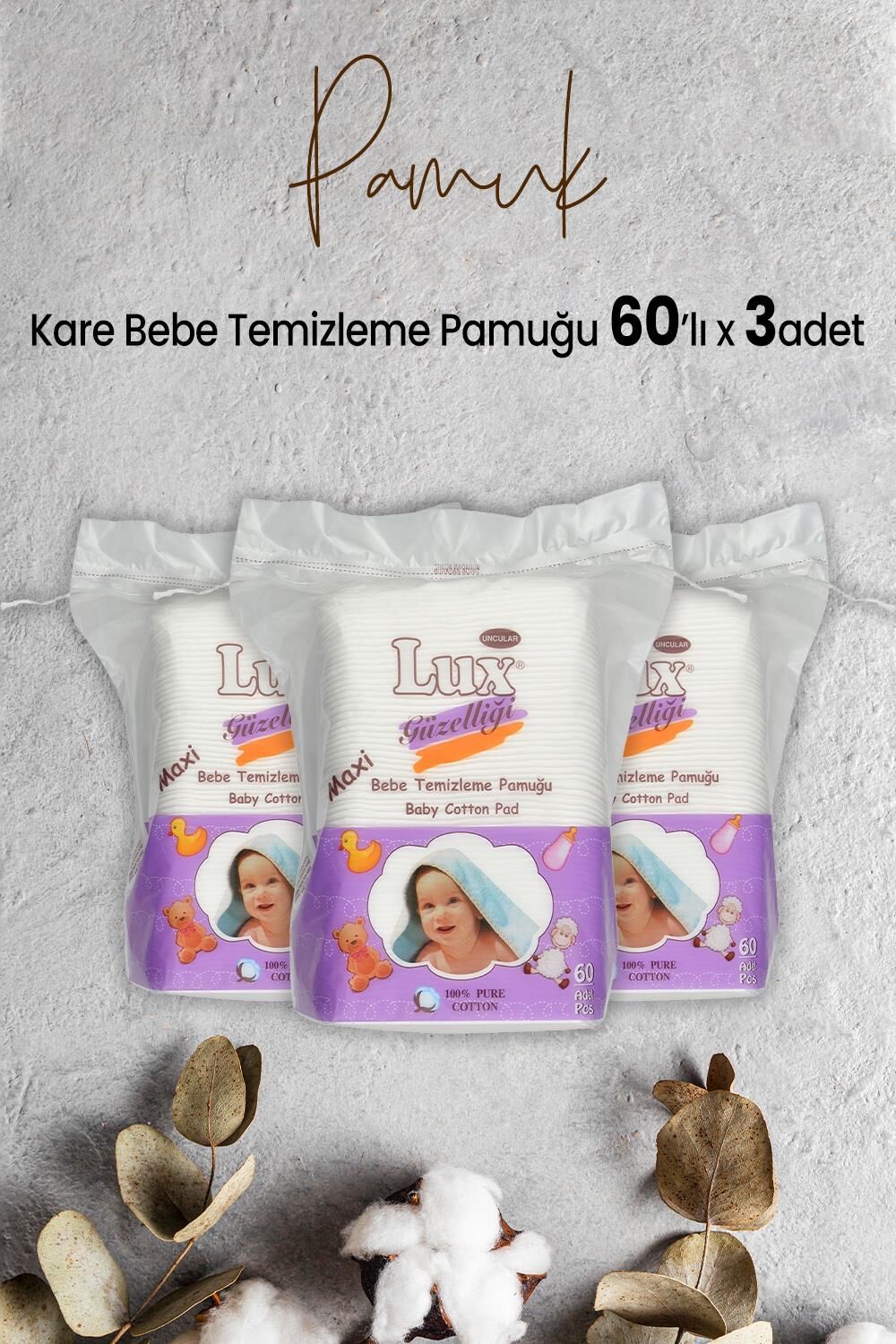 Lux Kare Bebe Temizleme Pamuğu 60' lı x 3 Adet