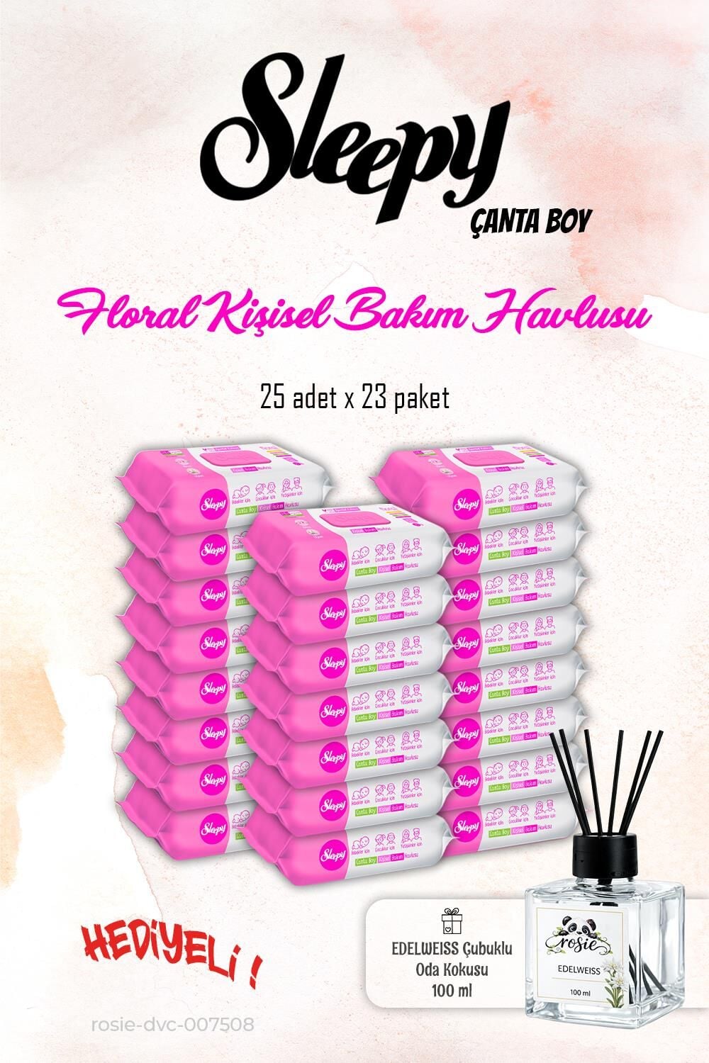 23 Paket Sleepy Floral Kişisel Bakım Havlusu 25'li ve ROSIE Koku