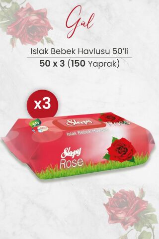Sleepy Gül Kokulu Islak Bebek Havlusu 50 x 3 Adet (150 Yaprak)